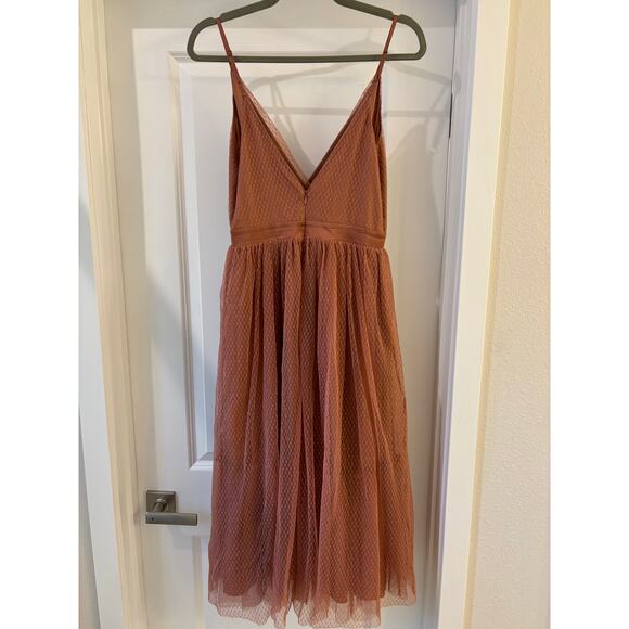 Express blush pink v-neck midi dress with tulle Size 4 EUC fairy feminine - Picture 2 of 4
